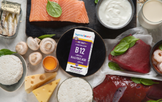 Sources of vitamin B12. Fish, meat, cheese, vegetables and vitamin B12
